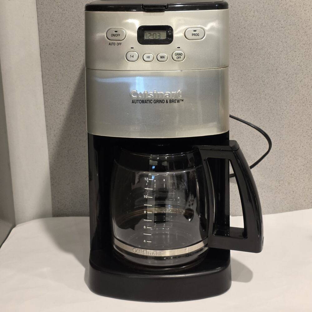 Cuisinart Automatic Grind & Brew Coffee Maker 12 Cup Model DCC-1250 Black Silver
